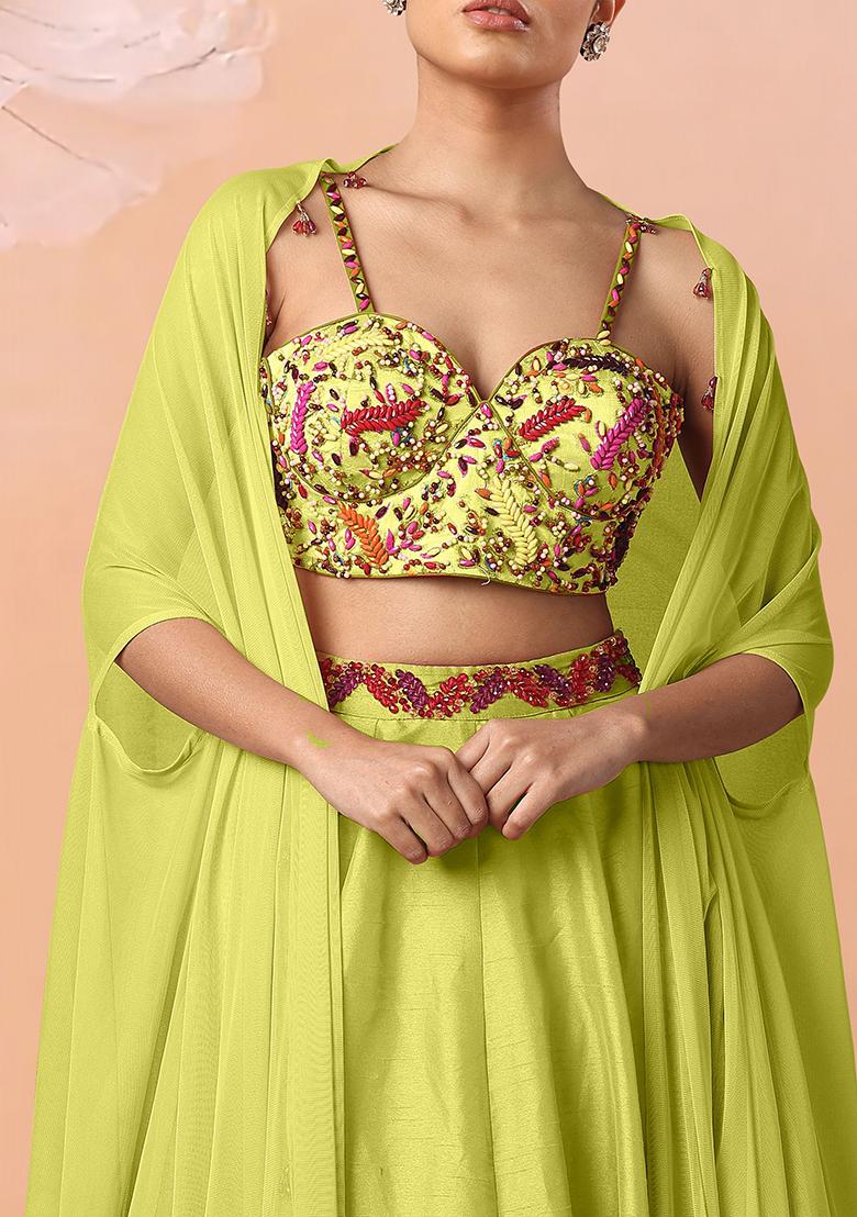 Green Lehenga Set With Hand Embroidered Blouse And Dupatta