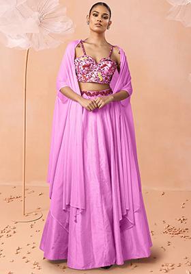 Pink Lehenga Set With Hand Embroidered Blouse And Dupatta