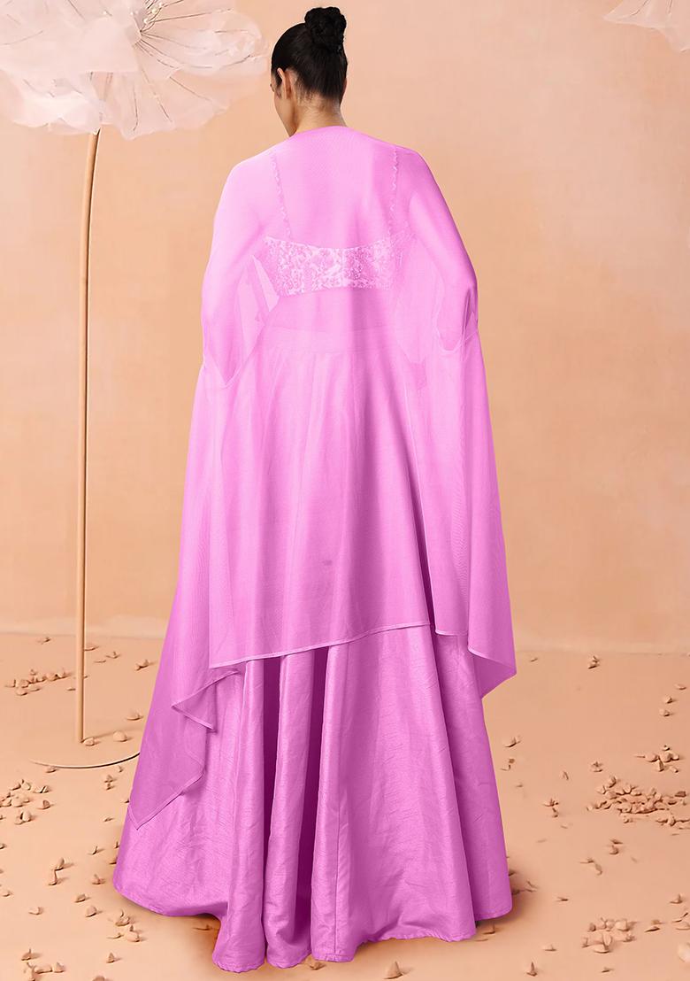Pink Lehenga Set With Hand Embroidered Blouse And Dupatta