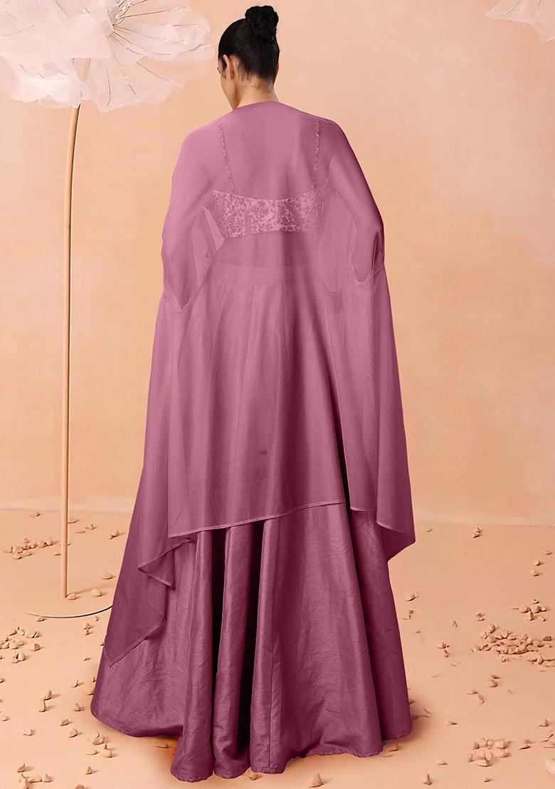 Purple Lehenga Set With Hand Embroidered Blouse And Dupatta