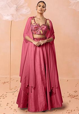 Pink Lehenga Set With Hand Embroidered Blouse And Dupatta