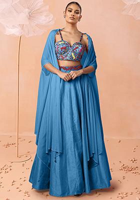 Blue Lehenga Set With Hand Embroidered Blouse And Dupatta