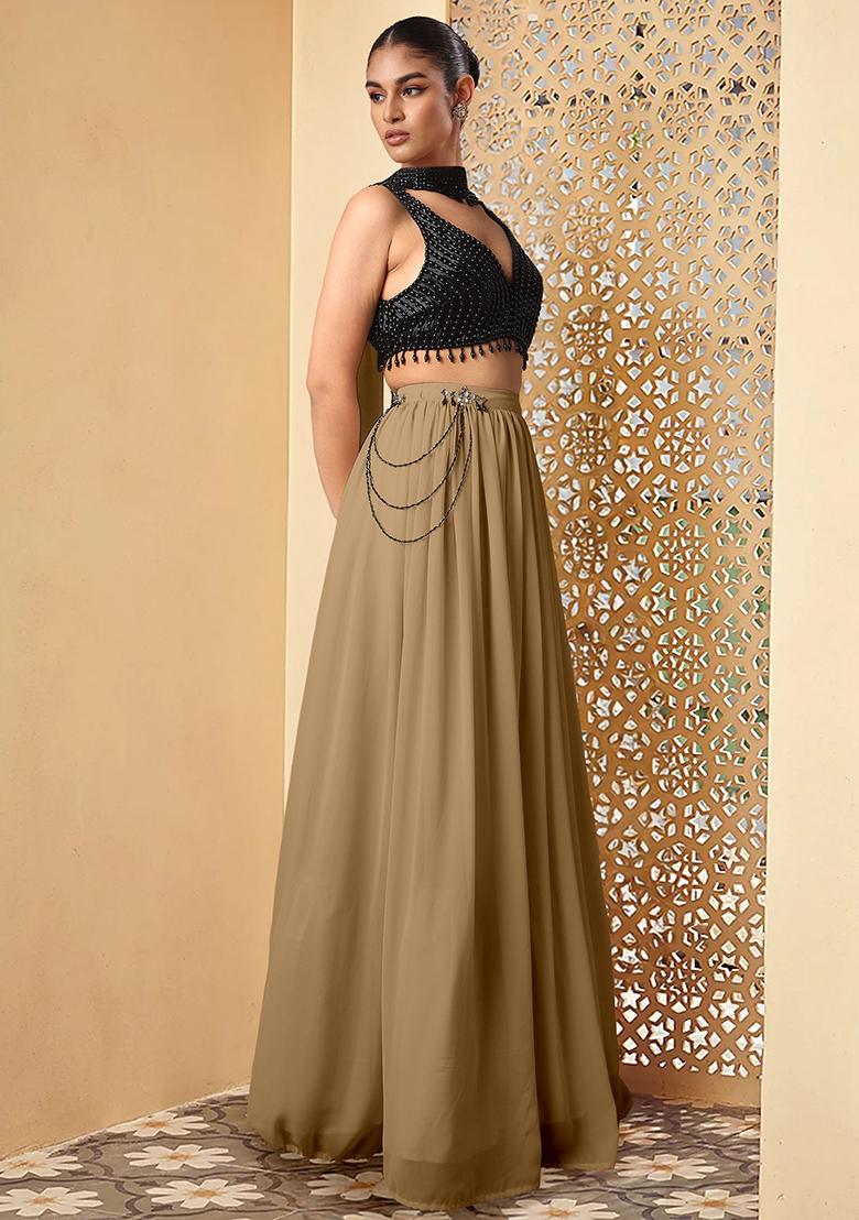 Brown Lehenga Set With Hand Embroidered Blouse And Dupatta