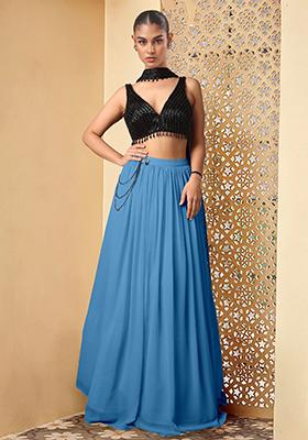 Blue Lehenga Set With Hand Embroidered Blouse And Dupatta