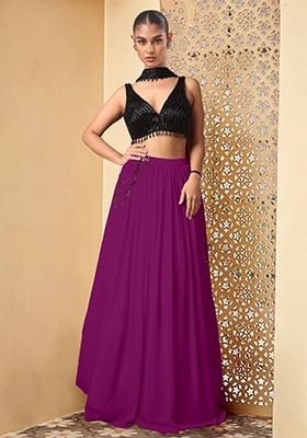 Purple Lehenga Set With Hand Embroidered Blouse And Dupatta