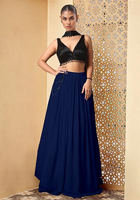 Blue Lehenga Set With Hand Embroidered Blouse And Dupatta