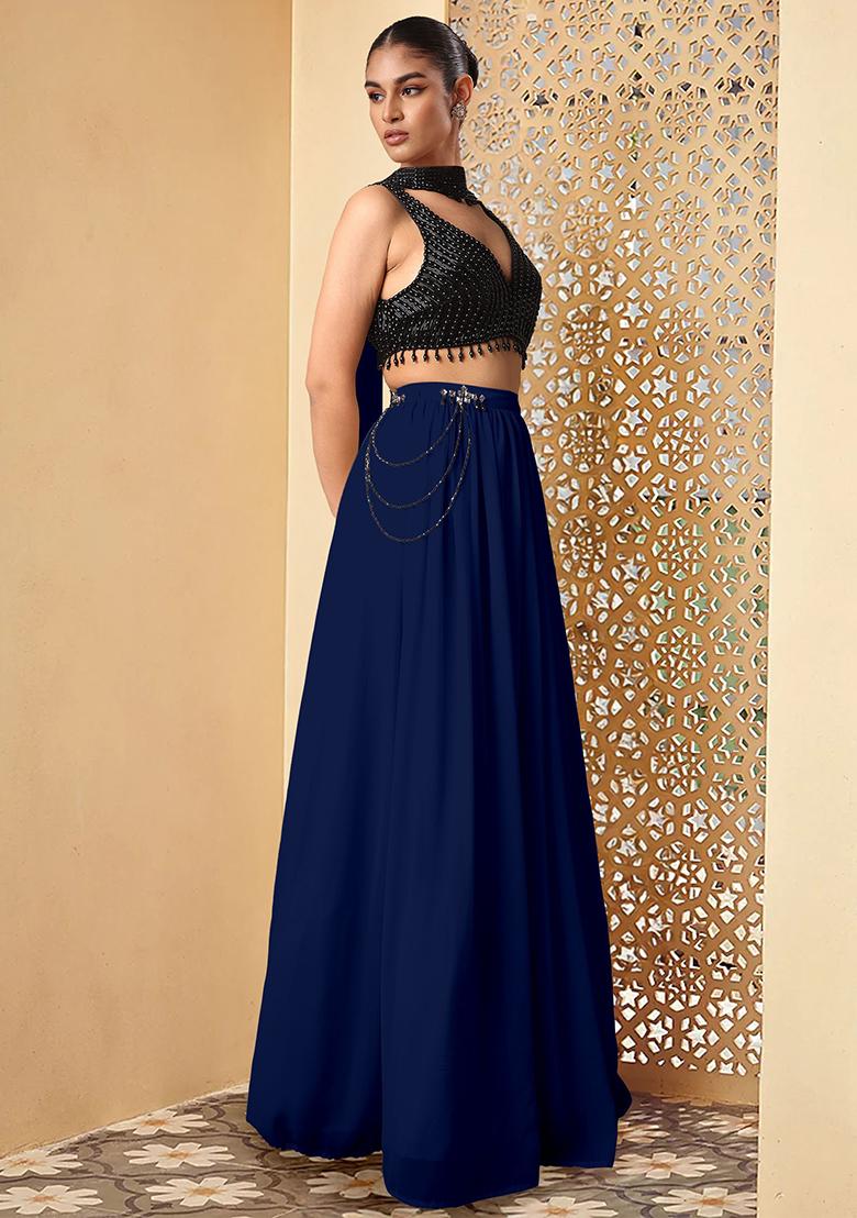 Blue Lehenga Set With Hand Embroidered Blouse And Dupatta