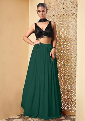 Green Lehenga Set With Hand Embroidered Blouse And Dupatta