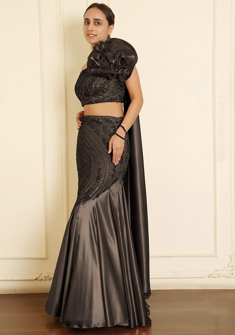 Black Lehenga Set With Hand Embroidered Blouse And Dupatta