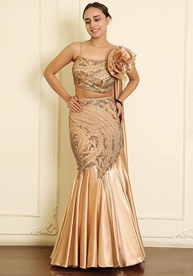 Gold Lehenga Set With Hand Embroidered Blouse And Dupatta