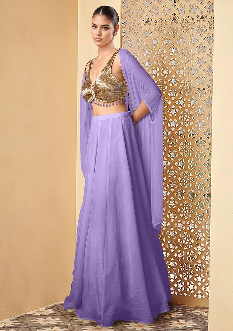 Purple Lehenga Set With Hand Embroidered Blouse And Jacket