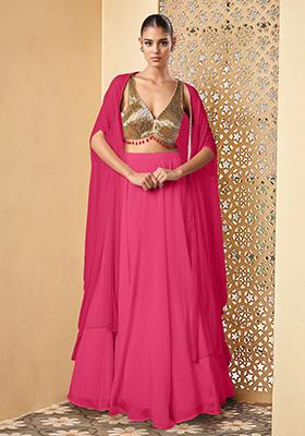 Pink Lehenga Set With Hand Embroidered Blouse And Jacket