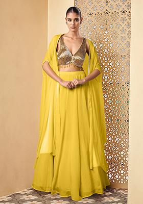 Yellow Lehenga Set With Hand Embroidered Blouse And Jacket