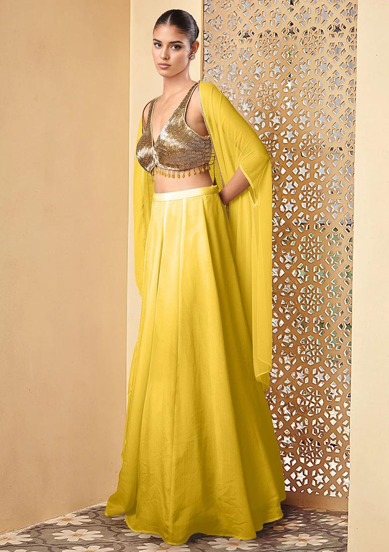 Yellow Lehenga Set With Hand Embroidered Blouse And Jacket