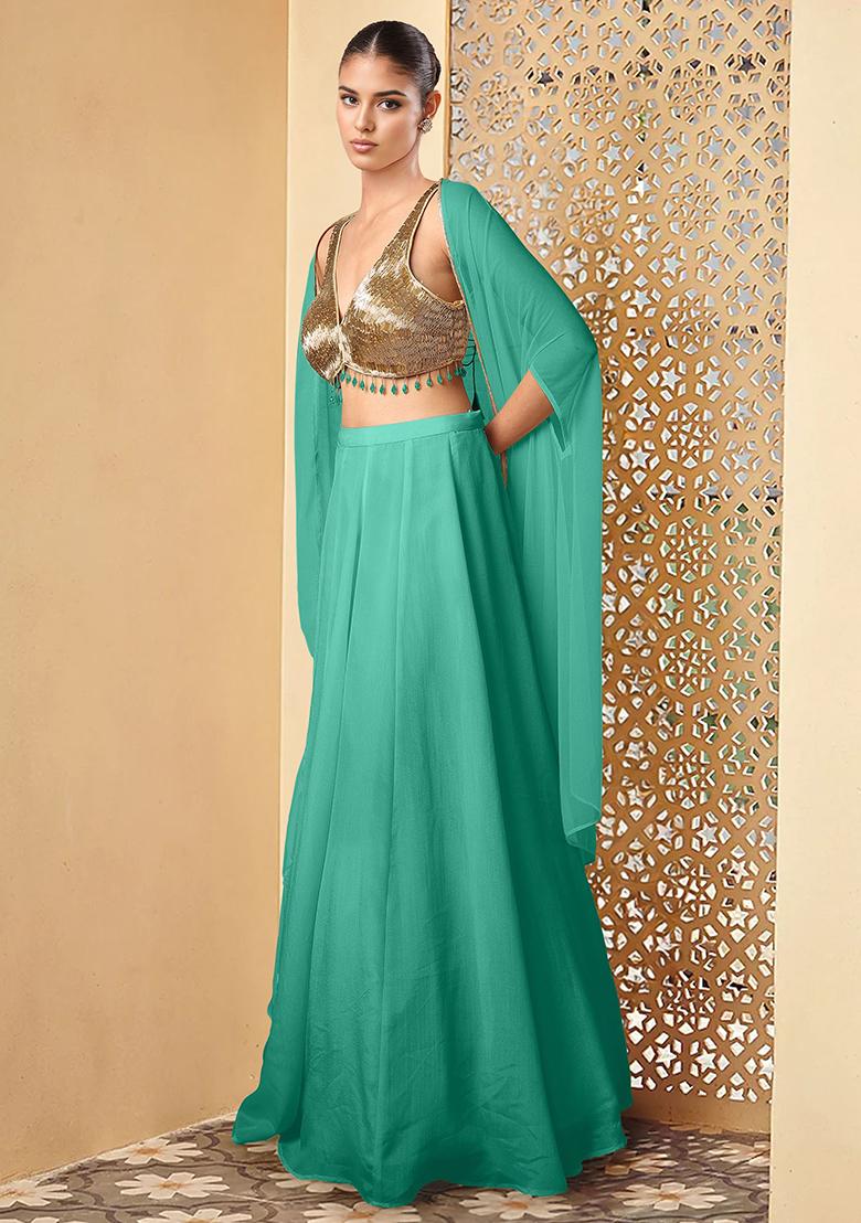 Green Lehenga Set With Hand Embroidered Blouse And Jacket