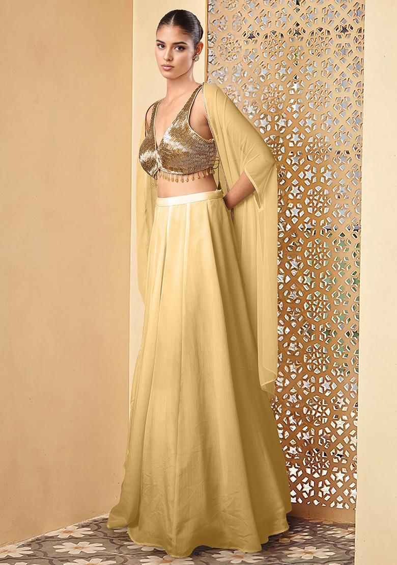 Beige Lehenga Set With Hand Embroidered Blouse And Jacket
