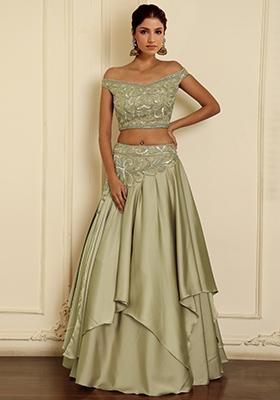 Green Lehenga Set With Hand Embroidered Blouse