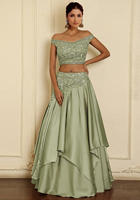 Olive Lehenga Set With Hand Embroidered Blouse