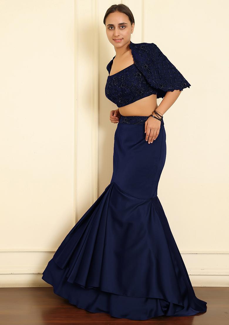 Blue Lehenga Set With Hand Embroidered Blouse And Dupatta