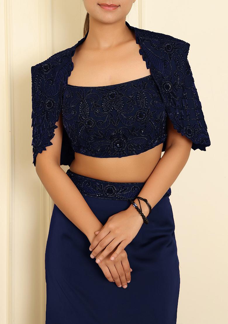 Blue Lehenga Set With Hand Embroidered Blouse And Dupatta