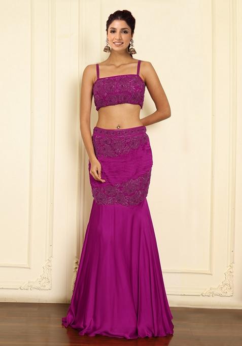 Pink Lehenga Set With Hand Embroidered Blouse