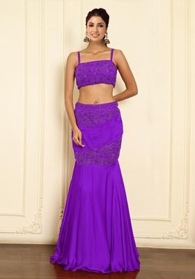 Purple Lehenga Set With Hand Embroidered Blouse