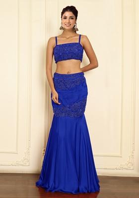 Blue Lehenga Set With Hand Embroidered Blouse