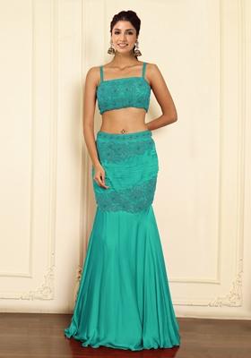 Green Lehenga Set With Hand Embroidered Blouse