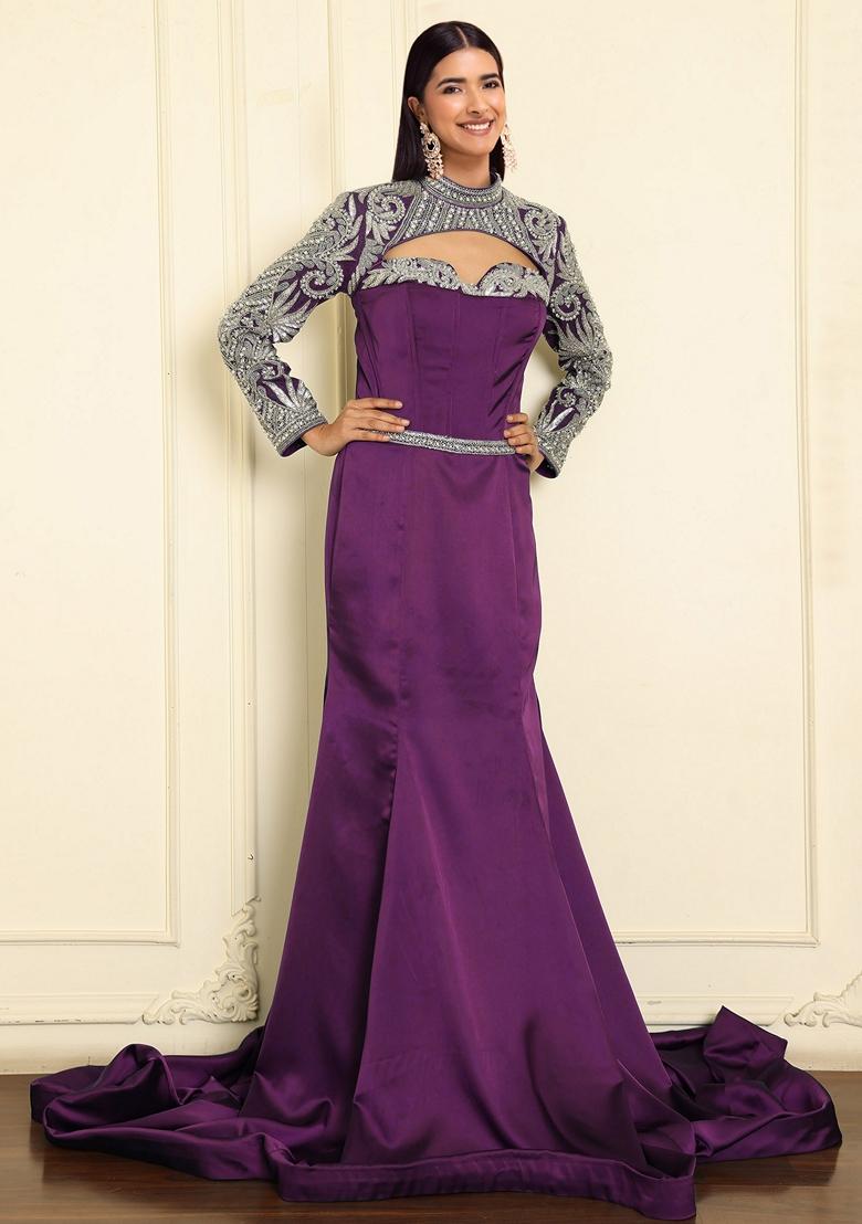 Purple Lehenga Set With Hand Embroidered Blouse