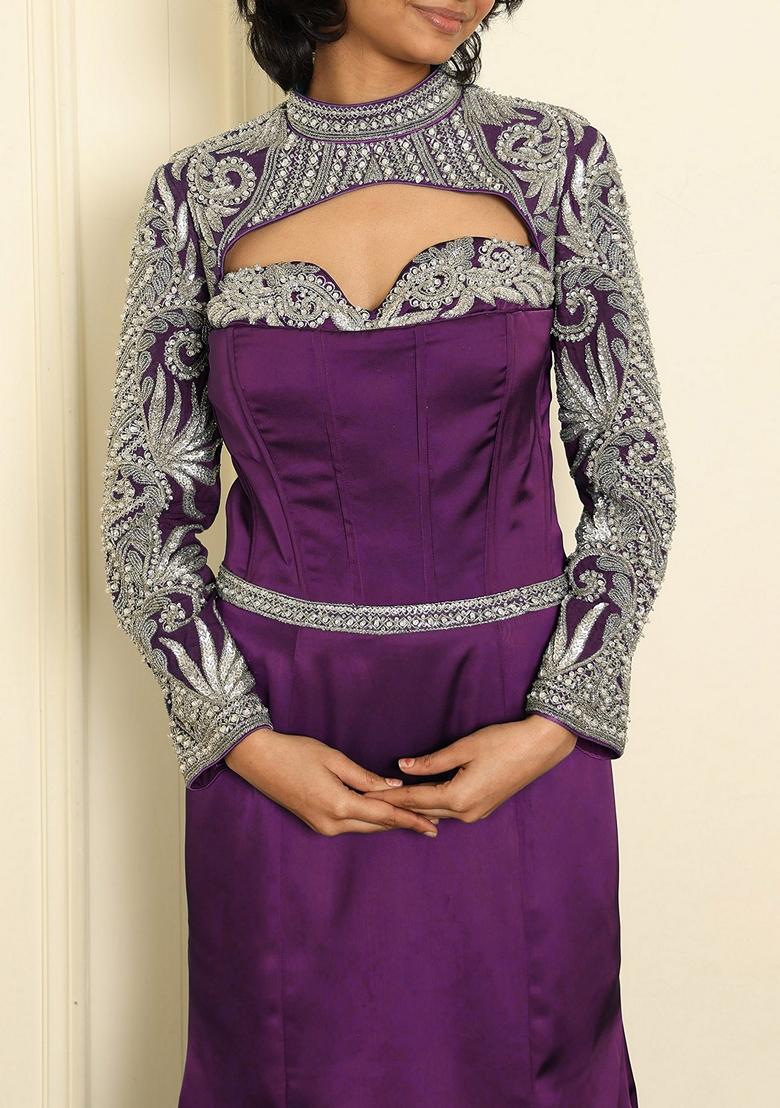 Purple Lehenga Set With Hand Embroidered Blouse