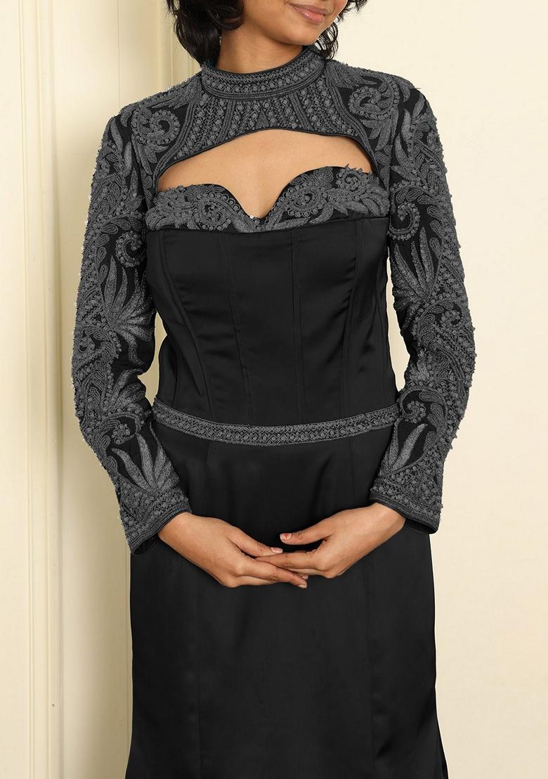 Black Lehenga Set With Hand Embroidered Blouse