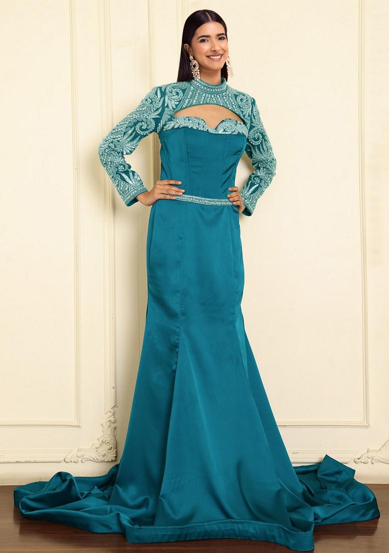 Blue Lehenga Set With Hand Embroidered Blouse