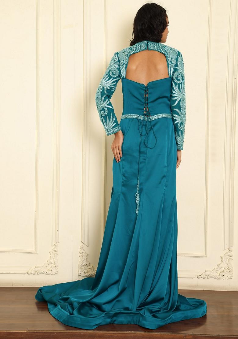 Blue Lehenga Set With Hand Embroidered Blouse