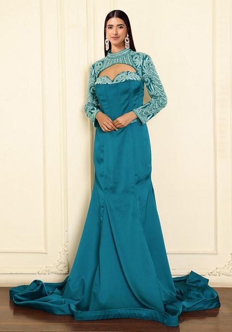 Blue Lehenga Set With Hand Embroidered Blouse