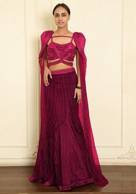 Pink Lehenga Set With Hand Embroidered Blouse And Dupatta