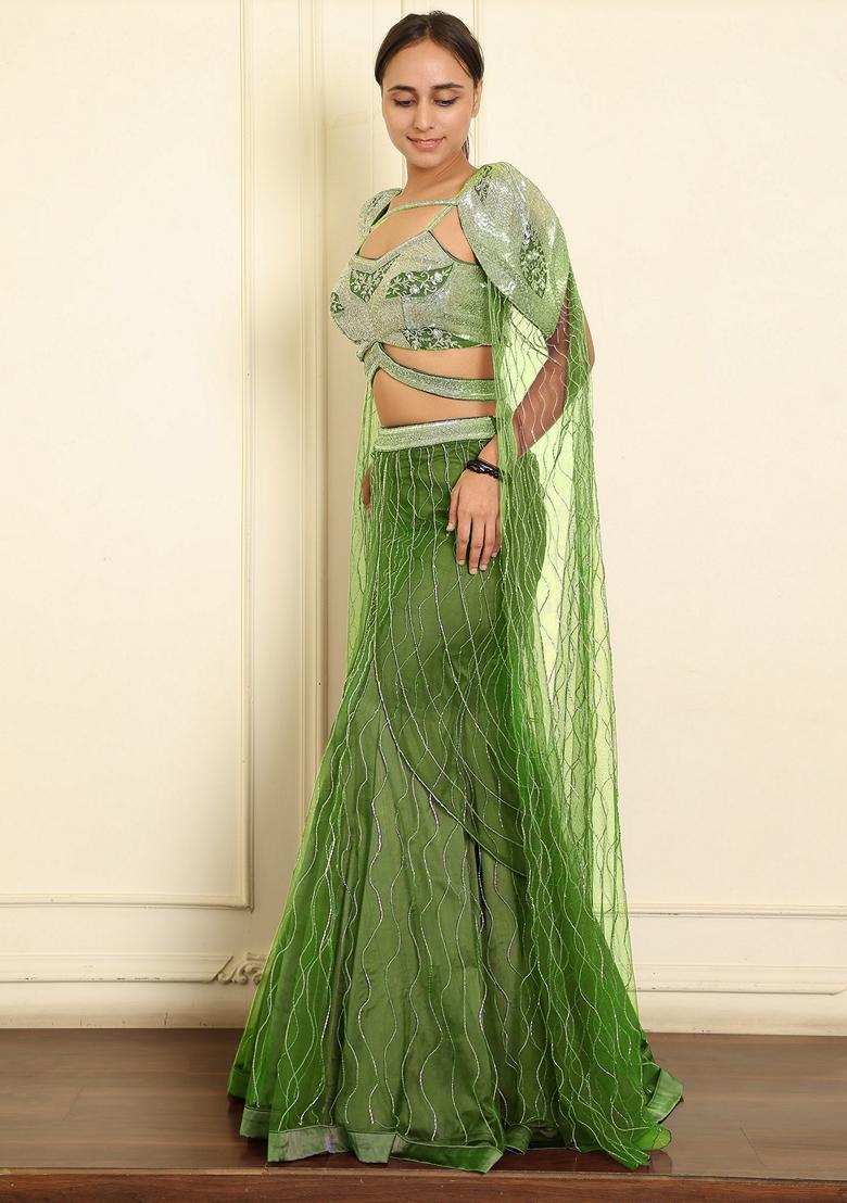 Green Lehenga Set With Hand Embroidered Blouse And Dupatta