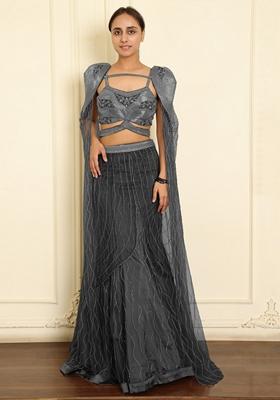 Black Lehenga Set With Hand Embroidered Blouse And Dupatta