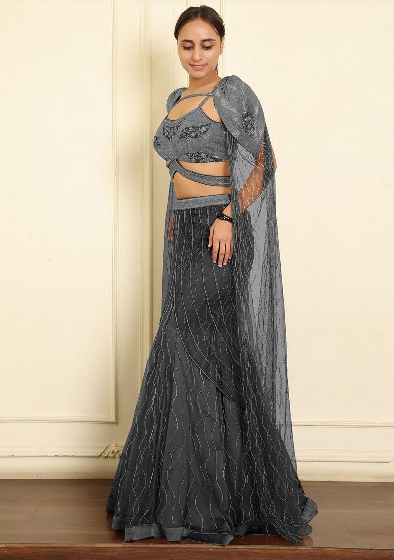 Black Lehenga Set With Hand Embroidered Blouse And Dupatta