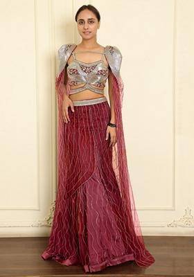Pink Lehenga Set With Hand Embroidered Blouse And Dupatta