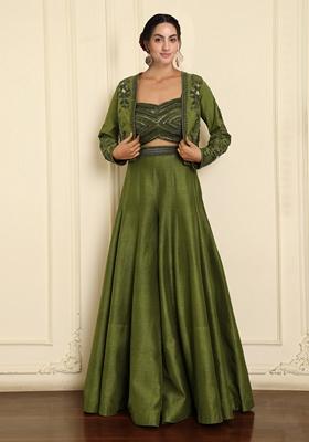 Green Lehenga Set With Hand Embroidered Blouse And Dupatta