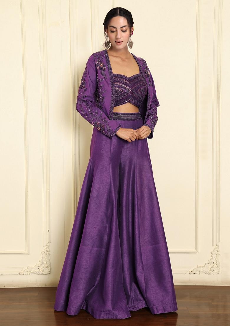 Purple Lehenga Set With Hand Embroidered Blouse And Dupatta