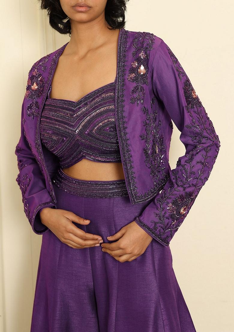 Purple Lehenga Set With Hand Embroidered Blouse And Dupatta