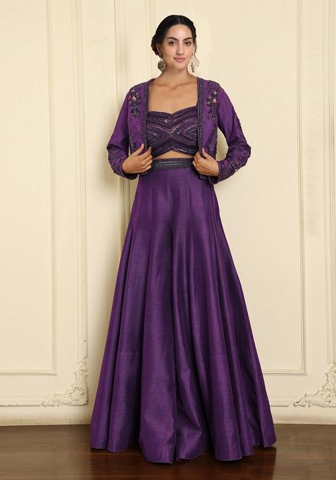 Purple Lehenga Set With Hand Embroidered Blouse And Dupatta