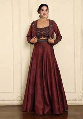 Maroon Lehenga Set With Hand Embroidered Blouse And Dupatta