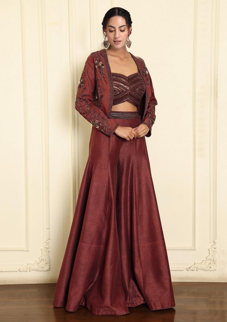 Maroon Lehenga Set With Hand Embroidered Blouse And Dupatta