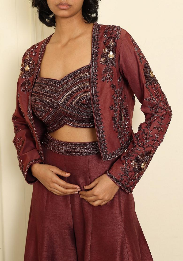 Maroon Lehenga Set With Hand Embroidered Blouse And Dupatta