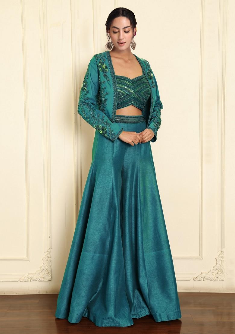 Blue Lehenga Set With Hand Embroidered Blouse And Dupatta