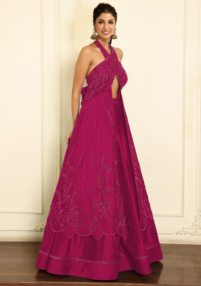 Pink Lehenga Set With Hand Embroidered Blouse