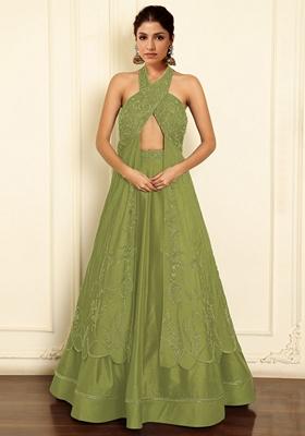 Olive Lehenga Set With Hand Embroidered Blouse