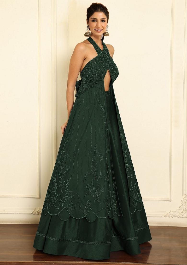 Green Lehenga Set With Hand Embroidered Blouse